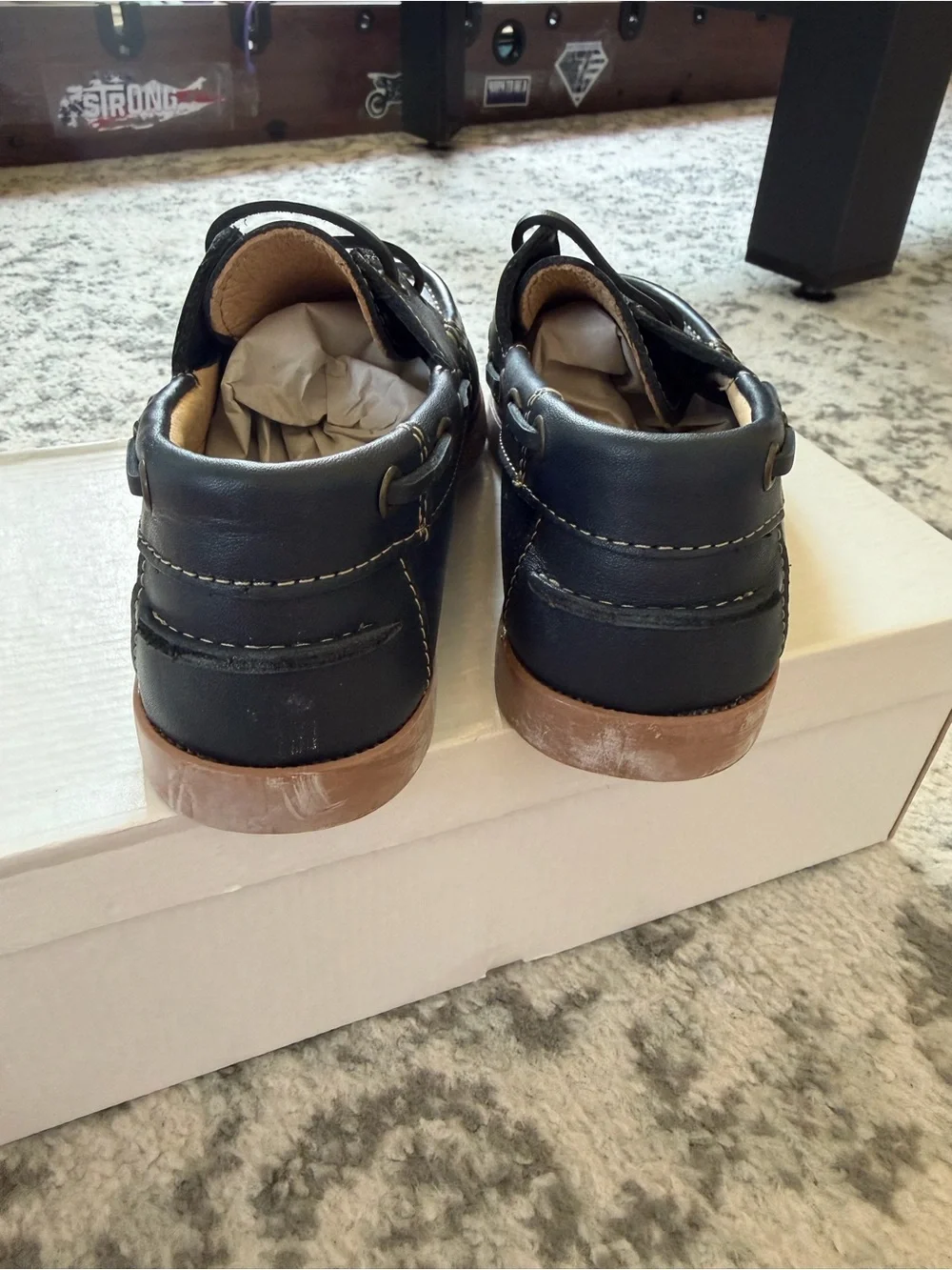 Kids Casual Boat Shoes in Navy with Tan Sole